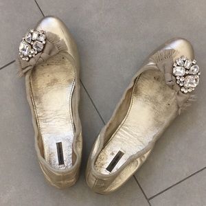 Silver Miu Miu jeweled ballet flats 39.5